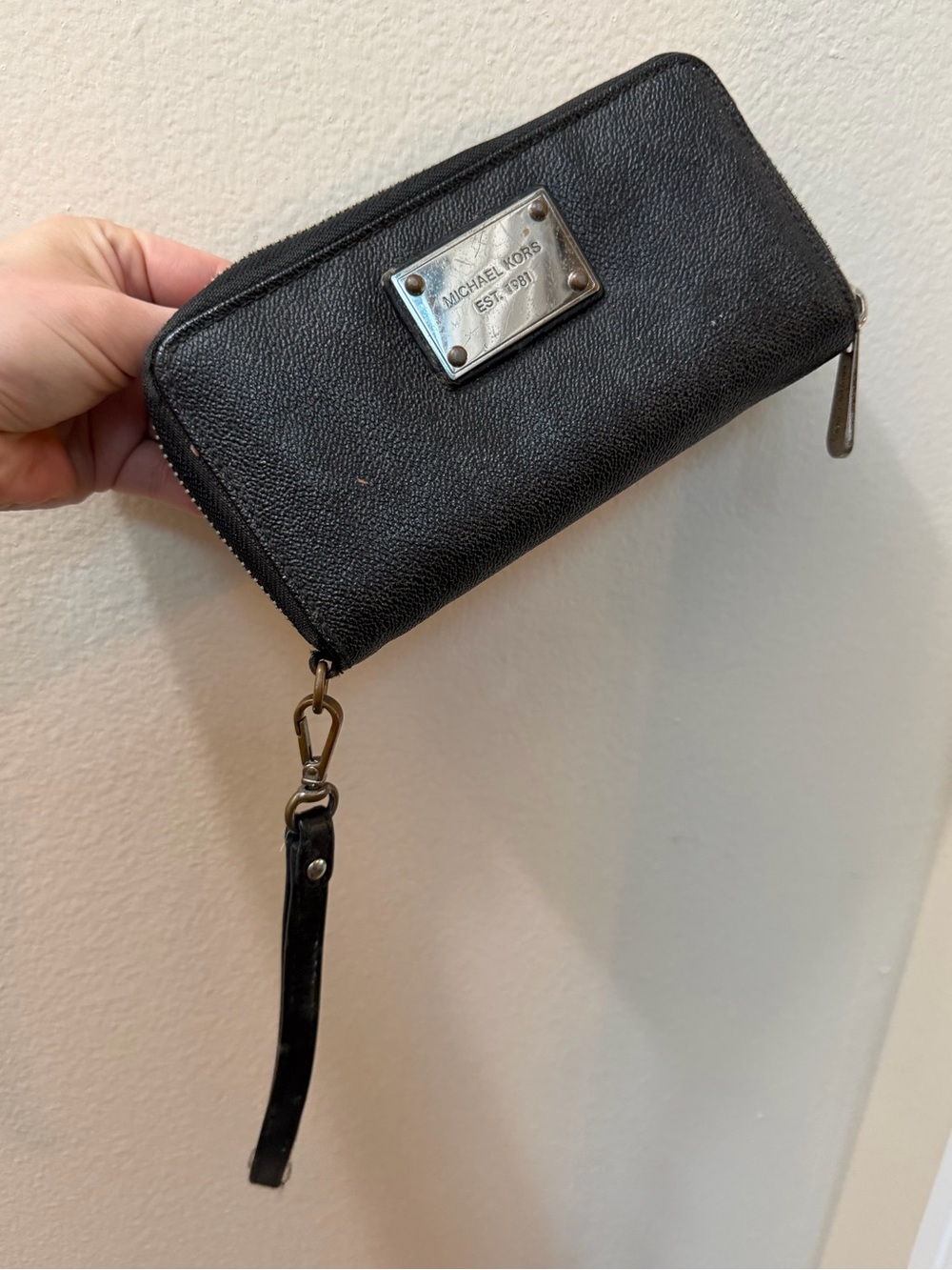 Michael Kors Black Pebbled Leather Zip Wristlet